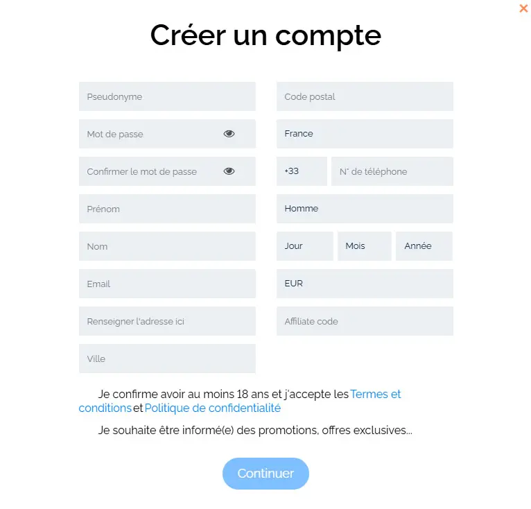 Processus d'inscription CHILISTAKES CASINO